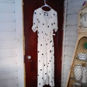 Maeve White High-Low Polka Dot Wrap Dress